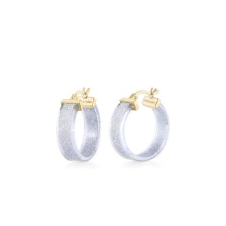 Gold & Honey Womens Wide Glitter Lucite Hoop Earrings In Clear Silver
