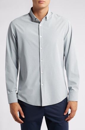 Mizzen+Main Leeward Trim Fit Microplaid Performance Button-Up Shirt in Aluminum Joel Plaid at Nordstrom, Size Medium