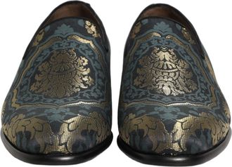 Dolce & Gabbana Mens Black Floral Brocade Slip On Loafers Shoes Leather