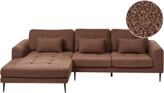 Beliani Sof&aacute; Esquinero Tapizado De Boucl&eacute; En Forma De L Asiento Acolchado Derecho Marr&oacute;n Flam