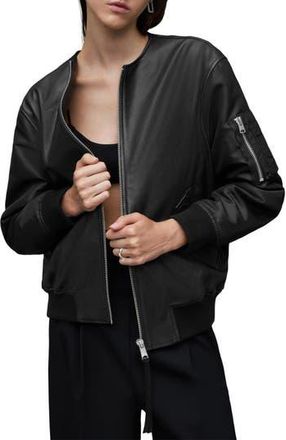 AllSaints Zene Leather & Nylon Bomber Jacket in Black at Nordstrom Rack, Size Medium