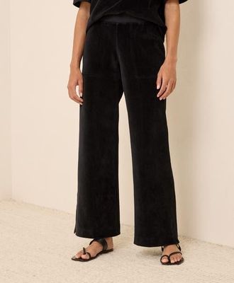 Pact Organic Cotton Pure Velour Wide Leg Pant in Black at Nordstrom, Size Xx-Large 26