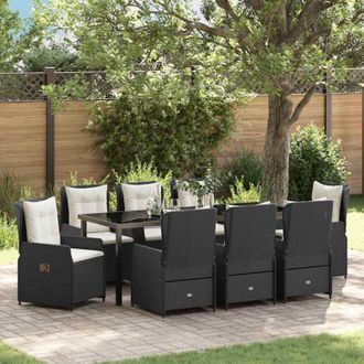 vidaXL Conjunto De Comedor De Jard&iacute;n 9 Pcs Negro Rat&aacute;n Sint&eacute;tico Vidaxl