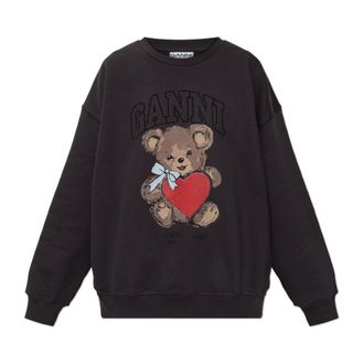 Ganni Bedrukte sweatshirt met glinsterende pailletten - Dames - Sweatshirts - Grijs - L - Pailletten - Hoodies & sweatvesten