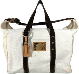 Louis Vuitton Brown White Canvas Boston Bag Shoulder Bag Tote Bag (Pre-Owned)