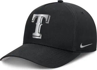 Nike Texas Rangers Rise Nike Mens Dri-FIT MLB A-Frame Trucker Adjustable Hat in Black | NB1E0FBPTER-HWD