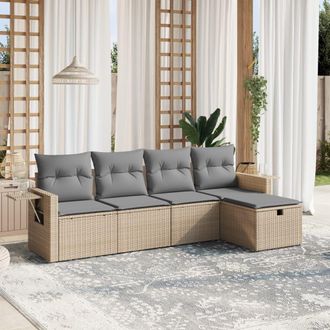 vidaXL Juego De Sof&aacute;s Jard&iacute;n Con Cojines Beige Mezcla 5 Pzas Rat&aacute;n Pe Vidaxl