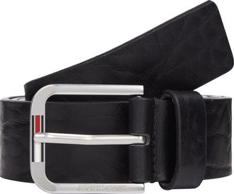 Tommy Jeans Lederg&uuml;rtel TOMMY JEANS TJM AUSTIN TEXTURE 3.5 cm breit, Herren, Gr. 100, schwarz (schwarz texture), Rindsleder, unifarben, G&uuml;rtel Lederg&uuml;rtel, Label 