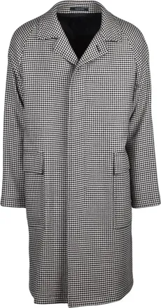 Tagliatore White/Black Tailored Houndstooth Virgin Wool Coat