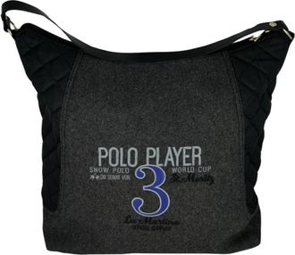 La Martina Zwarte vilten schoudertas Hobo - Dames - Schoudertassen - Zwart - ONE Size - Katoen - Tassen