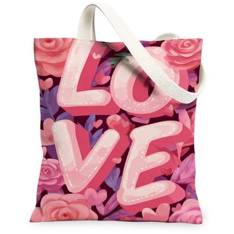 Generic Love Floral Canvas Tote Bags, Romantic Flower Design Reusable Grocery Bags, Spring Vintage Lightweight Washable Shoulder St, Peach, 13x15 Inch