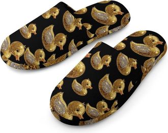 Generic Gold Rhinestone Cute Duck Mens Cozy Memory Foam Slippers Warm Cotton House Shoes Comfy Slipper for Indoor Outdoor