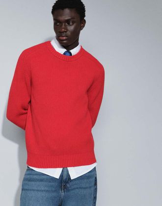 Topman maglione lavorato a maglia stile pescatore regular fit rosso-blu navy