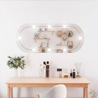vidaXL Specchio da Parete con Luci led 40x90 cm Vetro Ovale - Vidaxl