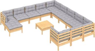 vidaXL Juego De Muebles De Jard&iacute;n 13 Pzas Y Cojines Madera Pino Gris Vidaxl