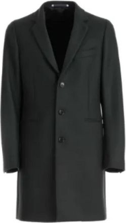 Paul Smith Groene Wollen Jas met Subtiel Patroon - Heren - Mantel - Zwart - L - Wol - Jassen