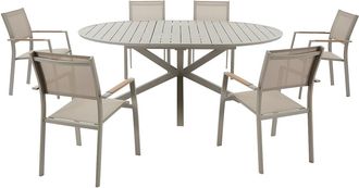 Vente-Unique Comedor de jard&iacute;n de metal: mesa redonda extensible L.150/200 cm y 6 sillones apilables - Topo - YOHA de MYLIA