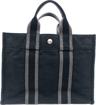 Herm&egrave;s Black Cotton Canvas Tote Bag (Pre-Owned)