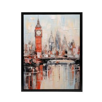 Artery8 London Big Ben England Skyline Framed Canvas Abstract Wall Art Print | Size: W24 x H32