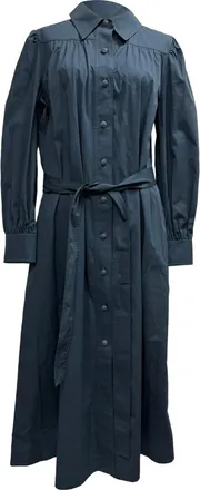 Tory Burch Tory Burch Pre-owned Womens Artist Long Sleeve Midi Shirt Dress in Navy Blue Cotton - Size X-Large
