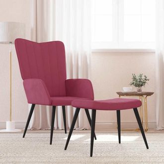 vidaXL Sill&oacute;n De Relax Con Taburete Terciopelo Rojo Tinto Vidaxl
