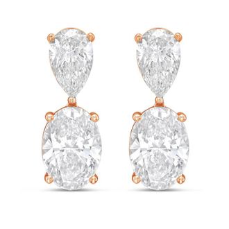 Diana M. Jewels 14K Rose Gold 15.00 Cts of Lab grown pear and oval shape diamond drop earrings
