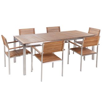 Beliani Conjunto De Comedor De Jard&iacute;n De Madera De Teca Para 6 Personas Mesa 200 X 90 Cm Estilo Industrial Para Exterior Viareggio Ii