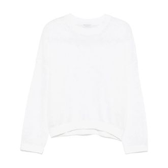 Brunello Cucinelli Brunello Cucinelli, Round-neck Knitwear, female, White, Size: M White Crew Neck Sweater Drop Shoulder