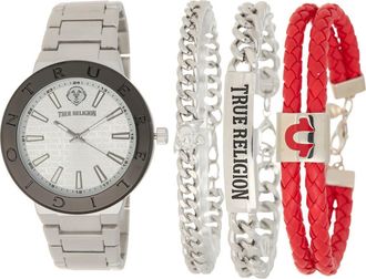 True Religion Logo Bracelet Watch & Bracelets Set, 43mm in Silver at Nordstrom Rack