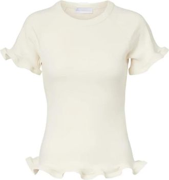 Stella McCartney Geribd T-shirt met rucheszoom - Dames - T-shirts - Wit - S - Katoen - Tops