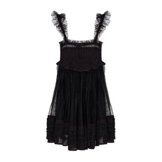 AllSaints Short Dresses, female, Black, Size: 2XS Angela Gathered Frill Mini Dress