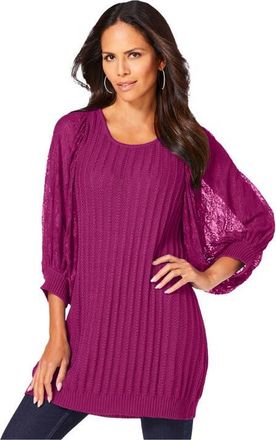 Roaman's Lace Sleeve Sweater in Raspberry at Nordstrom, Size 28