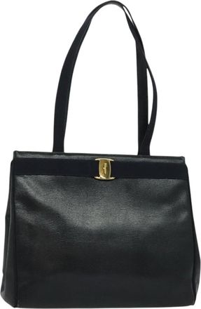 Ferragamo Vintage Vara Bow Tote Lizard Embossed Leather Leather Tote Bag Bag (Pre-Owned)
