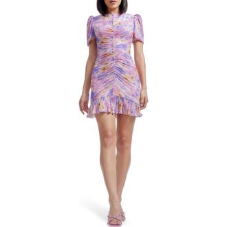 Dress The Population Chandler Floral Print Metallic Ruched Minidress in Dusty Rose Multi at Nordstrom Rack, Size X-Large