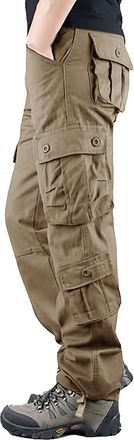 Generic Mens Cargo Combat Pants Casual Tactical Work Trousers Relaxed Fit Cotton Cargo Trousers with 8 Pockets Outdoor Travel Hiking Pants Brown