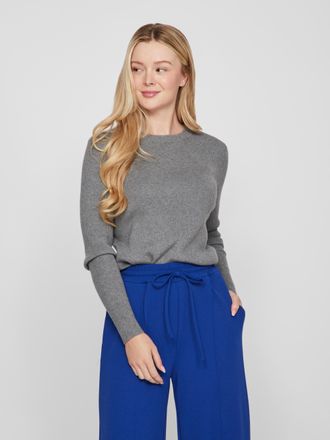 Vila Rundhalspullover VILA VICOMFY O-NECK L/S KNIT TOP/SU - NOOS, Damen, Gr. XXL, grau (medium grau melange), Rippstrick, Obermaterial: 51% Viskose, 27% Po