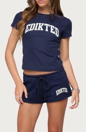 Edikted Sporty Babe Crop T-Shirt in Navy at Nordstrom, Size X-Small