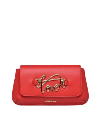 Love Moschino Red Polyurethane Script Crossbody Bag