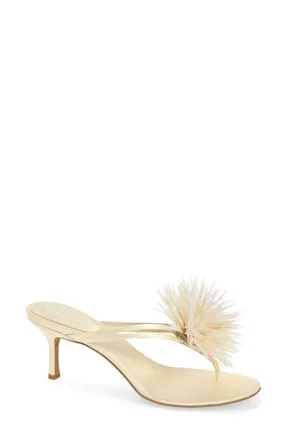 Jeffrey Campbell Firework Feather Sandal in Beige Satin at Nordstrom, Size 6.5