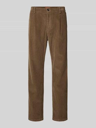 Cruna Straight Fit Cordhose mit Bundfalten Modell Mitte in Taupe, Gr&ouml;&szlig;e 48