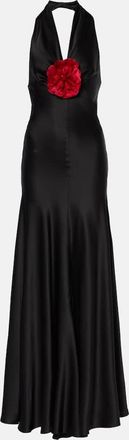 Rodarte Floral-applique silk satin maxi dress