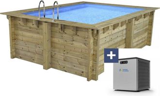 Habitat et Jardin Piscina Rectangular De Madera zanz&iacute;bar - 3,50 X 2,30 X 1,24 M + Minibomba De Calor De 3,5 Kw
