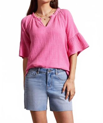 Tribal Holly Cotton Gauze Raglan Sleeve Top In Hi-Pink