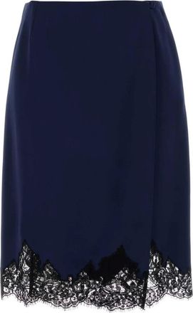 Stella McCartney Satijnen midi-rok met kanten afwerking - Blauw