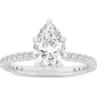 LuvMyJewelry Rania 14K White Gold Pear Lab Grown Diamond Hidden Halo Engagement Ring - 1.95 Ct at Nordstrom, Size 6.5