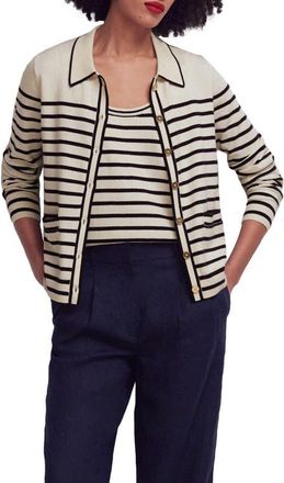 Boden Liz Stripe Collar Cardigan in Ivory/Navy at Nordstrom, Size X-Small