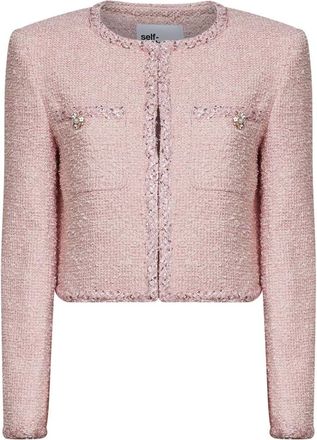 Self Portrait Chaqueta de boucl&eacute; con ribetes trenzados - Jackets - Mujer - Rosa - 2XS