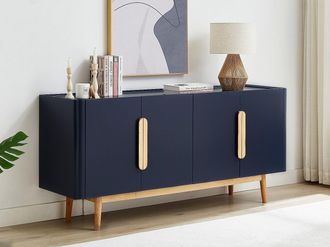 Vente-Unique Credenza con 4 ante in MDF e Legno di hevea Blu e Naturale chiaro - DUNELON