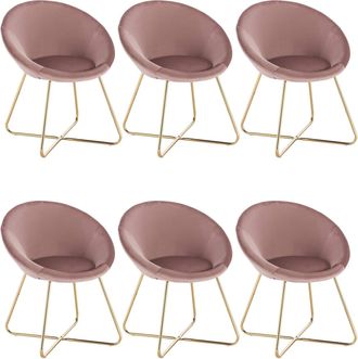 Woltu Woltu 6x Sedie Da Pranzo In Velluto Sedie Da Cucina Moderne Con Gambe In Oro Metallo Per Soggiorno, Rosa