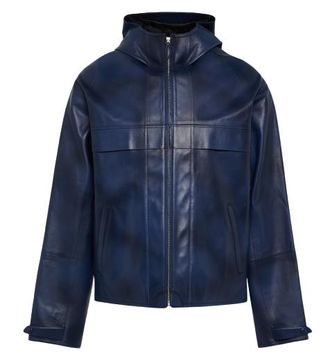 Berluti Blue Venezia Leather Hooded leather jacket Size M